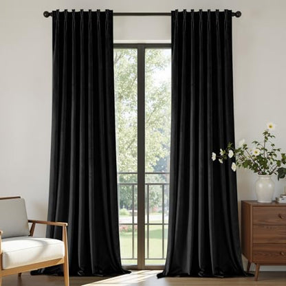Joydeco Pinch Pleated Velvet Curtains 108 Inch Long 2 Panel Set,Black Velvet Curtains for Living Room Bedroom, Back Tab Thermal Insulated Blackout Drapes with Adjustable Hooks (40”W x108”L,Black) - color: Black, size: 40"W x 108"L (Pack of 2)
