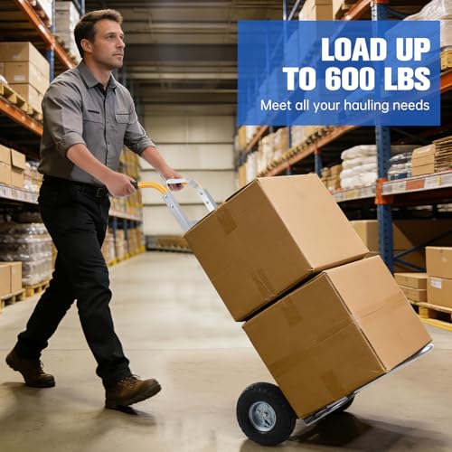 Aluminum Hand Truck Dolly Cart with 10" Pneumatic Tire,Hand Trucks Heavy Duty 600 LBS Capacity,Platform Hand Cart for Transport & Moving in Warehouse, Home, Office, Supermarket