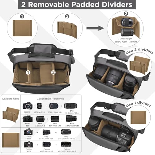 TAAOKA Camera Sling Bag,Travel Waterproof Camera Case with Tripod Holder,DSLR/SLR/Mirrorless Small Camera Bags Crossbody for photographers (Grey) - color: Grey