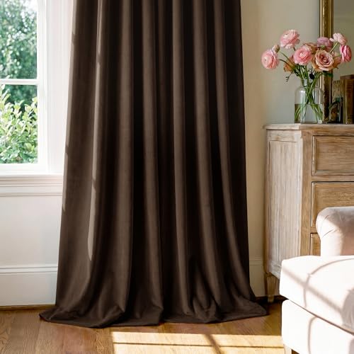 StangH Brown Velvet Curtains Room Darkening 84 inches for Bedroom, 2 Panels - color: Gold Series - Brown, size: 42"W x 84"L (Pack of 2)