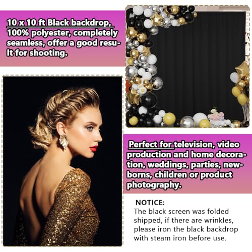 Black Backdrop 10 X 10 Ft, Solid Black Photo Backdrop, High Density Polyester Fabric Pure Black Backdrop Curtain Screen, Collapsible Seamless Black Background for Photoshoot Party Video Studio - color: black backdrop, size: 10x10ft