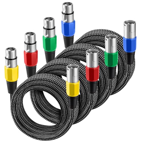 XLR Cable 20 FT/4 Pack, Microphone Cable 3 Pin Nylong Braided Balanced XLR Male to Female Heavy Duty Mic Patch Cords (Pure Copper Conductors) - size: 20FT