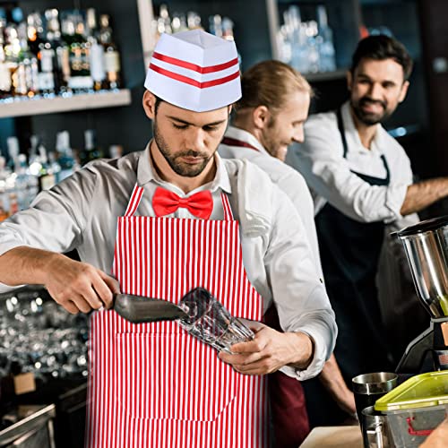 Keymall Waiter Costume Kit-Soda Jerk Costume Kit-Including 3 Pieces Hat Apron Bow Tie For Halloween 1950s Theme Costume - color: Set C