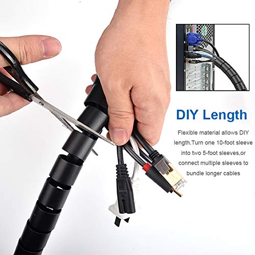10FT Cable Management Sleeve EZ Cord Bundler 1" Diameter w/Zip Clip Zipper Wire Wrap Cord Organizer Cable Tube Hider Flexible & Expandable Home & Office Wire Concealer for PC TV Computer Cinema - size: 1" Dia