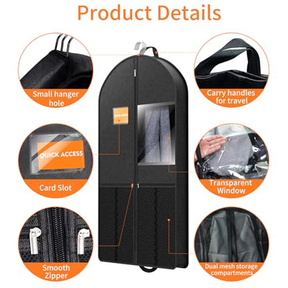 Suit Garment Clothes Travel Bag: 43 inch Lightweight Foldable Black Short Fabric Breathable - Hanging Storage Cover Pockets Zipper for Men - Wardrobe Carry Coat Jacket Uniform Tuxedo Shirt - size: 43"1Pack