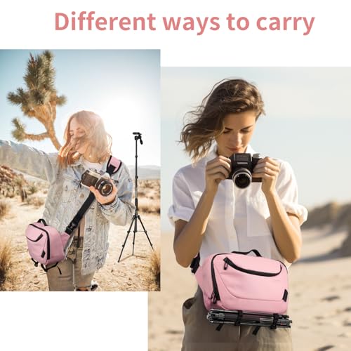 TAAOKA Camera Sling Bag,Waterproof Camera Case with Tripod Holder,Lightweight DSLR/SLR/Mirrorless Camera Bags Crossbody for photographers-Pink - color: Pink