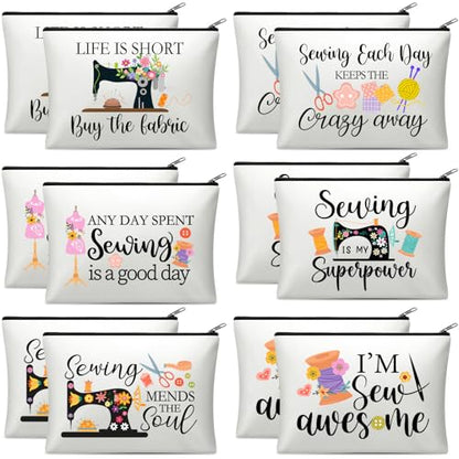 Reginary 12 Pcs Sewing Gifts for Quilters Sewing Makeup Bags | Quilt Cosmetic Travel Bags, Organizer Toiletry Zipper Pouches for Women Mother Grandma Wife, Friends Christmas Birthday Gifts - style: Sewing