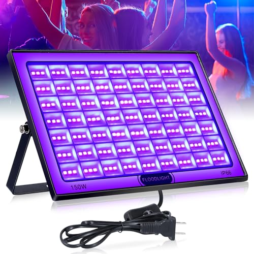 1 Pack 150W LED Black Light,IP66 Waterproof Blacklight with Plug and Switch,UV Black Lights for Glow Party,Halloween,Fluorescent Poster,Neon Glow,Stage Lighting (1Pack) - color: 150w-1pcs
