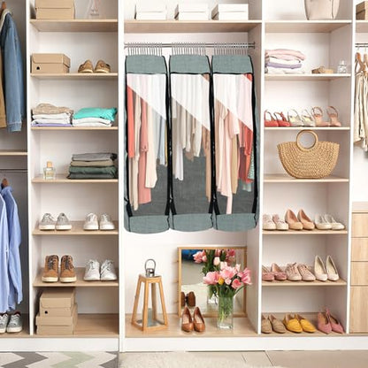 2PCS 50”Garment Bags for Hanging Clothes,Chakera Large Breathable Garment Bag for Closet Storage with 10”Gusseted,Clear Clothing Storage Garment Cover for Dress Sweater with Double Zipper,Grey - size: 50''*24''*10''(2PCS）