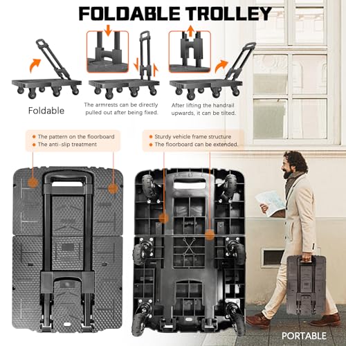 Convertible Hand Truck 550lbs Folding Dolly Cart, 6 Wheel Platform Cart - color: Black-6 Wheels-28"x16"
