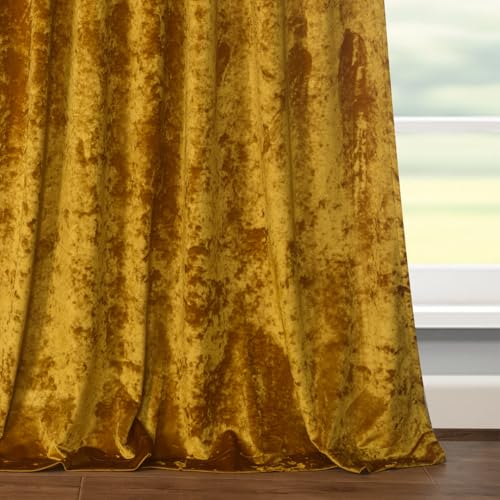 Lux Warm Gold Crushed Velvet Curtains 2 Panel Set - 120 inches Long Room Darkening Luxury Distressed Velvet Rod Pocket Window Drapes for Living Room Bedroom 52" W x 120" L - color: Warm Gold, size: 52"W x 120"L (Pack of 2)