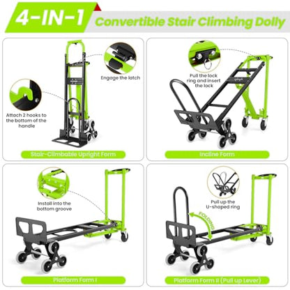 4-in-1 Stair Climbing Cart/Hand Truck Dolly,Convertible Platform Cart Green - color: Green-1