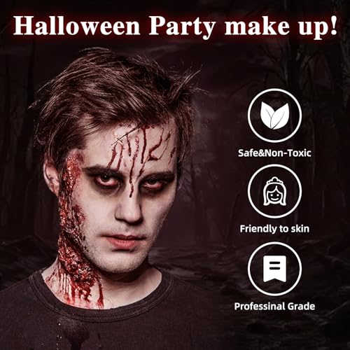 Zombie Makeup Kit - Professional SFX Makeup Set with 4 Color Face Body Paint, Liquid Latex, Fake Blood, Scar Wax for Halloween, Vampire, Clown Cosplay - color: Halloween Zombie Makeup Kit