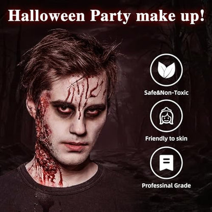 Zombie Makeup Kit - Professional SFX Makeup Set with 4 Color Face Body Paint, Liquid Latex, Fake Blood, Scar Wax for Halloween, Vampire, Clown Cosplay - color: Halloween Zombie Makeup Kit
