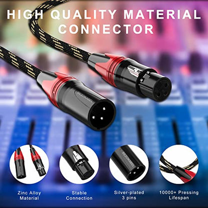 XLR Cables, Short XLR Cables 1.5ft 6packs, Microphone Cable Male to Female Nylon Braided 3 Pins - size: 1.5ft