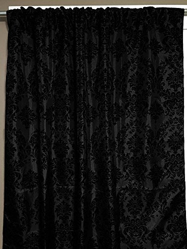 lovemyfabric Taffeta Flocking Damask Print Window Curtain Panel/Stage Backdrop/Photography Backdrop-Black on Black (1, 56"X36") - size: 56"X36"