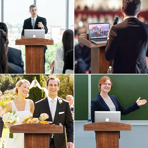 Podium Stand for Lectern Presentation Church Classroom, Pulpit with Wooden Heavy Base, Oak Podium for Lecture, Wedding Speech - color: Oak
