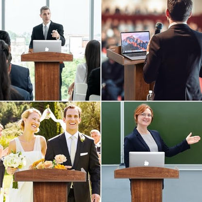 Podium Stand for Lectern Presentation Church Classroom, Pulpit with Wooden Heavy Base, Oak Podium for Lecture, Wedding Speech - color: Oak