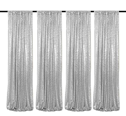 JYFLZQ Silver Sequin Backdrop Curtains 2ft x 8ft 4 Panel Glitter Photo Booth Backdrops Sparkly Photography Background Drapes for Parties Wedding Bridal Showers - color: Silver, size: 2 ft x 8 ft - 4 Panels