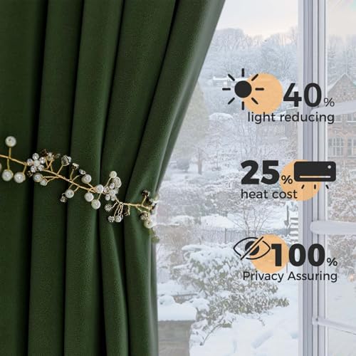 Lazzzy Green Velvet Curtains 84 Inch Long Blackout Pinch Pleated Thermal Insulated Room Darkening Modern Luxury Back Tab Window Drapes for Bedroom Living Room 2 Panels, 52 x 84 Inch, Moss Green - color: Moss, size: 52"W x 84"L (Pack of 2)