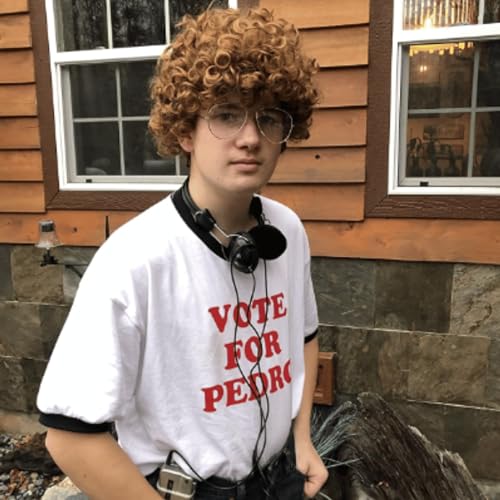ALLAURA Compatible with Napoleon Dynamite Wig – Pedro Costume Set with Glasses & Brown Afro Nerd Hair for Adults – Funny 80s Halloween Outfit, Retro Cosplay, Movie-Inspired Party or Couples Costume - color: 12-Brown
