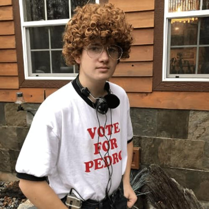 ALLAURA Compatible with Napoleon Dynamite Wig – Pedro Costume Set with Glasses & Brown Afro Nerd Hair for Adults – Funny 80s Halloween Outfit, Retro Cosplay, Movie-Inspired Party or Couples Costume - color: 12-Brown