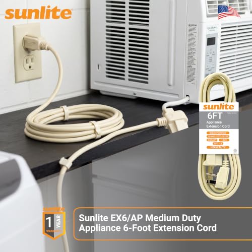 Sunlite 04150-SU EX6/AP Medium Duty Appliance 6-Foot Extension Cord, Three Prong, 14/3 Gauge, 15 Amp, Beige - size: 6'
