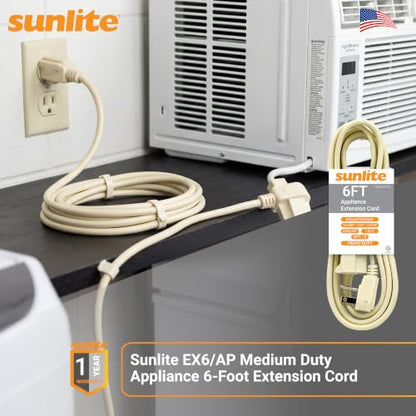 Sunlite 04150-SU EX6/AP Medium Duty Appliance 6-Foot Extension Cord, Three Prong, 14/3 Gauge, 15 Amp, Beige - size: 6'