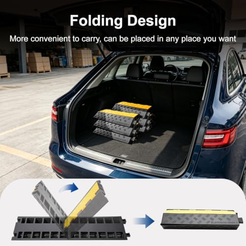CXRCY Rubber Ramp Cable Protector Ramps Wire Hose Protective 2 Channel Traffic Rubber Plastic Cord Cover Speed Bump for Asphalt Concrete Gravel Driveway Outdoor(3 Pack Foldable 2 Channel) - size: 3 Pack foldable 2 Channel