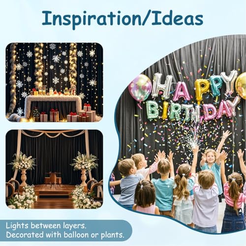 Two Layers Backdrop Made with One Piece Chiffon Tulle & Polyester for Professional Extra Wide Blackout Curtains (Black, 20 x 8 ft) | Chiffon Tulle & Polyester, Extra Wide Blackout Curtains, Theatrical Backdrops - color: Black, size: 96"W x 240"L (Pack of