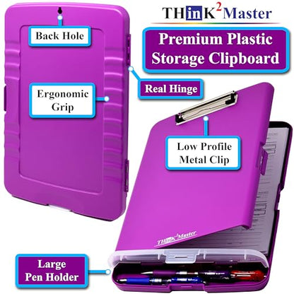 Think2Master Purple Plastic Storage Clipboard with Pencil Holder. | 25% Heavier & 25% Sturdier| Heavy Duty. Must Have for Nurses, Teachers & Classrooms. - style: Purple