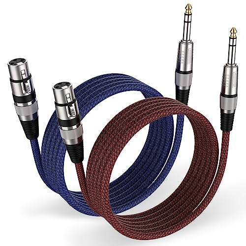 XLR Female to 1/4 Inch Cable 15 ft 2Pack, Nylon Braided Microphone Cable 6.35mm TRS to XLR Female Balanced Cable Compatible with Shotgun Microphone, Recording Studios and More - size: 15Feet-2Pack
