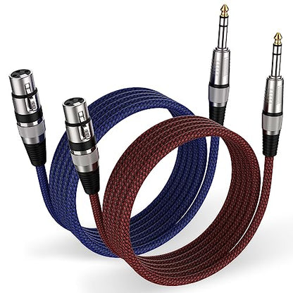 XLR Female to 1/4 Inch Cable 15 ft 2Pack, Nylon Braided Microphone Cable 6.35mm TRS to XLR Female Balanced Cable Compatible with Shotgun Microphone, Recording Studios and More - size: 15Feet-2Pack