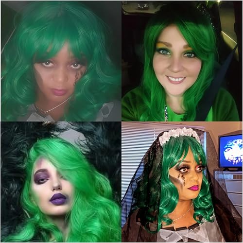 Cying Lin 18" Long Curly Dark Green Beehive Wigs Heat Resistance Fiber Synthetic Hair Party Cosplay Wigs Peluca (Dark Green) - color: Dark Green