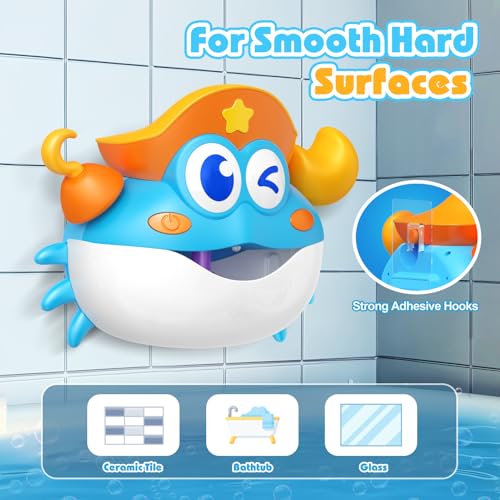 Bath Toys,Rechargeable Crab Baby Bath Toys Light Up Bath Bubble Machine with Colourful RGB Light Great Birthday Gift for Boys and Girls Toddler Toy for Kids Ages 1-3 4-8 - color: Blue (Rechargeable)