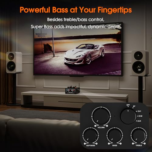 Douk Audio Bluetooth Tube Amp: 300W x2 TPA3255 2 Channel Stereo Power Amplifier – Dual VU Meters & Super Bass – for Home Theater & Hi-Fi Systems (T6 PRO)