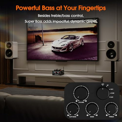 Douk Audio Bluetooth Tube Amp: 300W x2 TPA3255 2 Channel Stereo Power Amplifier – Dual VU Meters & Super Bass – for Home Theater & Hi-Fi Systems (T6 PRO)