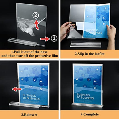 Acrylic Sign Holder 8.5 x 11 Inches, 12 Pack Clear Display Table Top Signs Stand, Double Sided Vertical Flyer Holder,Plastic Frames Paper Holder for Stores Home Office Menu Retail Show Fair - size: Vertical 12 Pack 8.5x11''