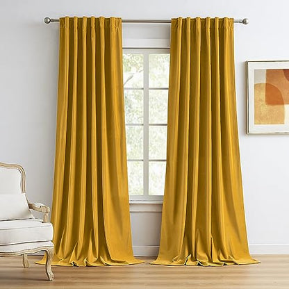 MUMFAS Yellow Velvet Curtains 84 Inches Long, Back Tab Rod Pocket Soundproof Room Darkening Window Velvet Drapes Light Blocking Privacy Assured for Home Theater Living Room Bedroom W52 x L84, 2 Pcs - color: Yellow, size: 52"W x 84"L (Pack of 2)