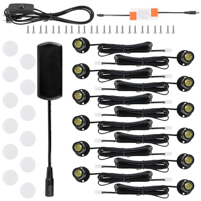 12pcs Warm White Mini LED Spot Lights, 3000K Under Cabinet Lights, Mini Spotlights Display Light for Painting Picture Plants Jewelry Showcase Model Display Shelves ,Pushbutton Switches,U.S. Plugs - color: Warm White
