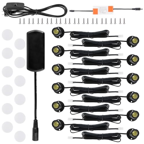 12pcs Cold White Mini LED Spot Lights, 6000K Under Cabinet Lights, Mini Spotlights Display Light for Painting Picture Plants Jewelry Showcase Model Display Shelves ,Pushbutton Switches,U.S. Plugs - color: Cold White