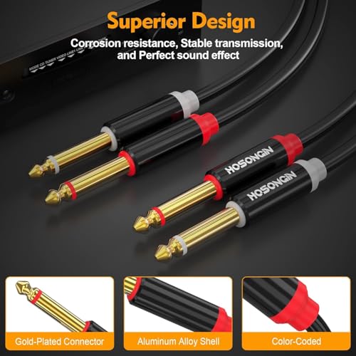 HOSONGIN Dual 1/4 inch TS to Dual 1/4 inch TS Stereo Interconnect Insert Cable, PVC Jacket Gold-Plated Plug Double Shielding Cable, 25 Feet - size: 25 Feet