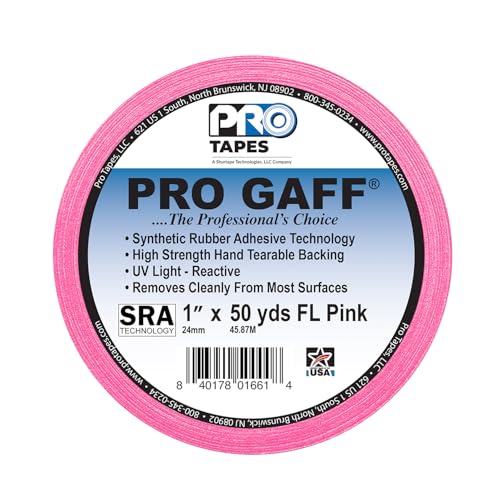 1" Width ProTapes Pro Gaff Premium Matte Cloth Gaffer's Tape With Rubber Adhesive, 50 yds Length x, Fluorescent Pink (Pack of 1) - size: 1" x 50 yds (Pack of 1), style: Vibrant