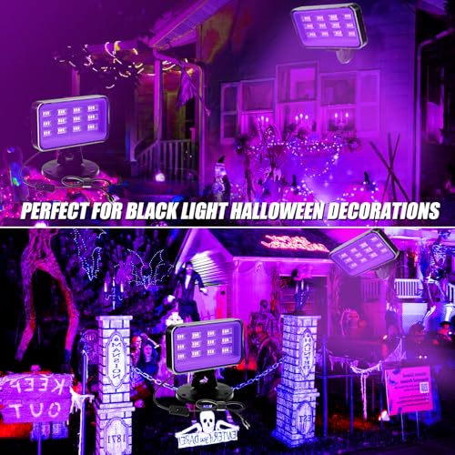 30W Black Lights for Glow Party - High Power LED Outdoor Black Light Flood Light Plug in IP66 Waterproof Blacklight Spotlight 395nm Blacklights FloodLight for Glow Party, Halloween (2 Pack)