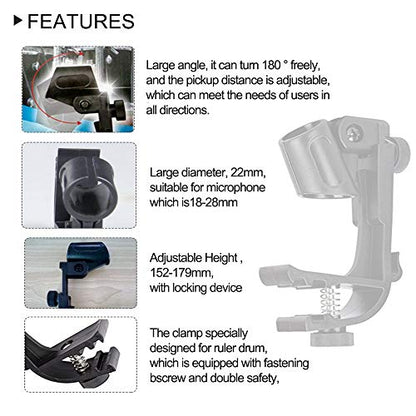 Adjustable Drum Rim Mic Clips, Microphone Mount Clamp (Pack of 2) | Rim-Mount Mic Clips Position Microphones Without a Floor Stand, Check Drum Rim and Microphone Fit Before Purchase