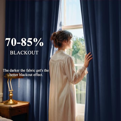 StangH Navy Blue Blackout Velvet Curtains for Living Room, W42 x L90, 2 Pcs - color: Blue Series - Navy Blue, size: 42"W x 90"L (Pack of 2)