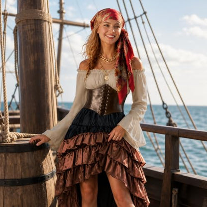 Pirate Costume Women Outfits Renaissance Halloween Costume | Also dress up for Steampunk / Renaissance/ Gypsy Costume - color: White, size: Medium
