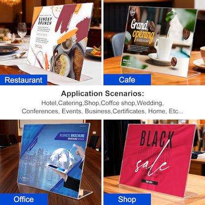 Acrylic Sign Holder 8.5 x 11 Horizontal , Clear Plastic Display Stand for Tabletop, Acrylic Stands for Flyers, Table Paper Holder, Vertical Sign Holder 8.5x11 for Restaurants, Office and School (Slant 6 Pack 11x8.5) - size: Slant 6 Pack 11x8.5