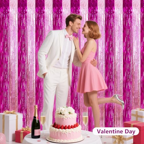 BEISHIDA Hot Pink Pink Door Streamers Backdrop Foil Fringe Tinsel Party Streamers Curtains Photo Backdrop -2Pcs for Girl Birthday Valentines Baby Shower Graduation Bachelorette Party Decoations - color: 05-hot pink pink