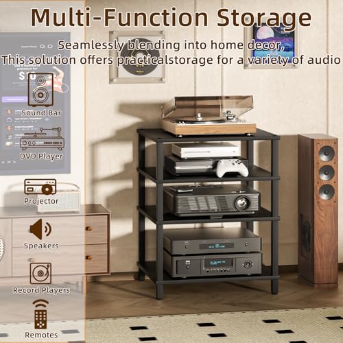 LELELINKY 4-Tier AV Media Player Stand, Black Stereo Cabinet, Modern Stereo Cabinet, Wooden TV Stand,Game Console Shelf, Multifunctional Entertainment Center, Suitable for Home, Conference Room - color: Black, size: 4 Tier